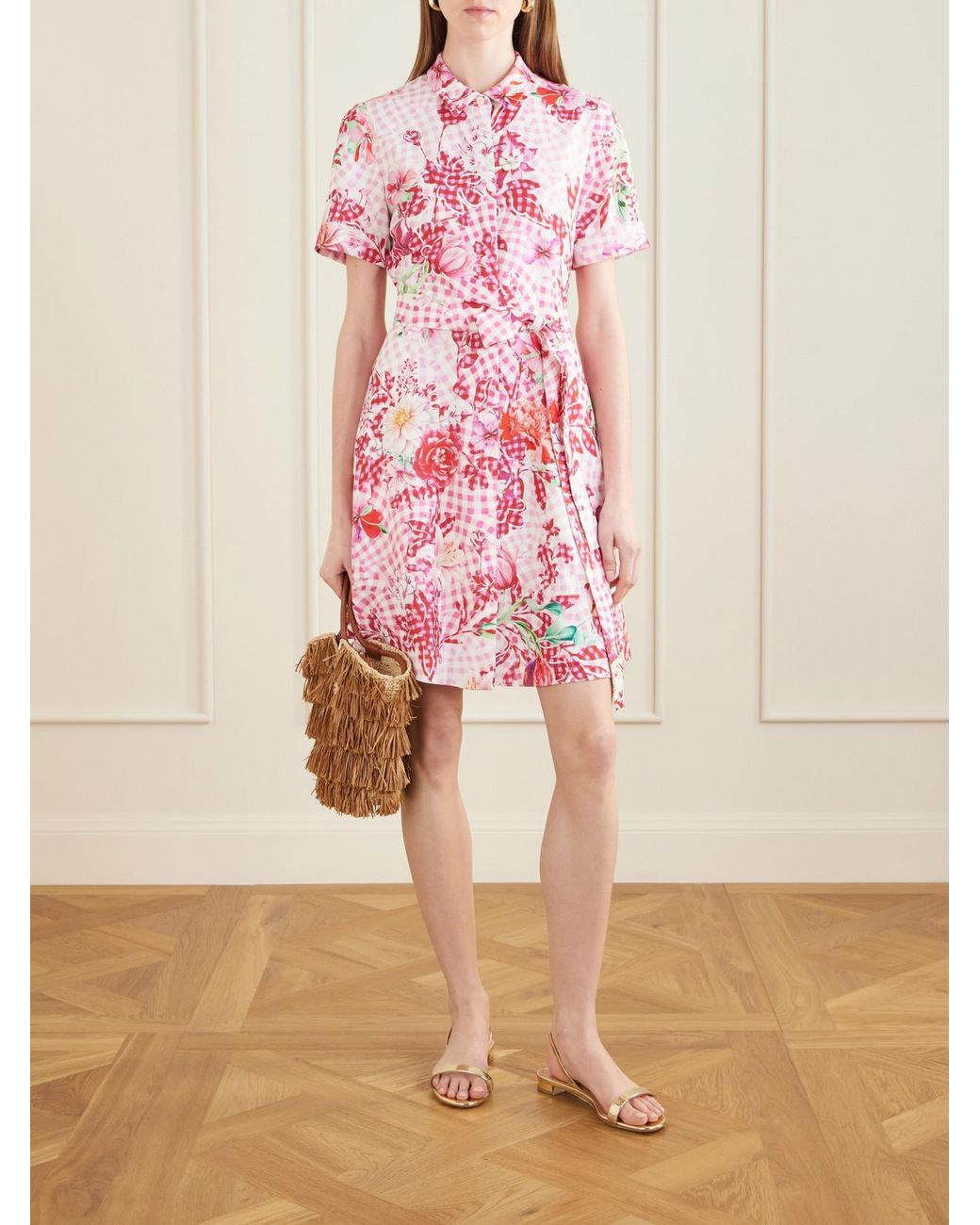 Mary Katrantzou Pink Chima Floral-Print Tie-Detailed Woven Midi Dress