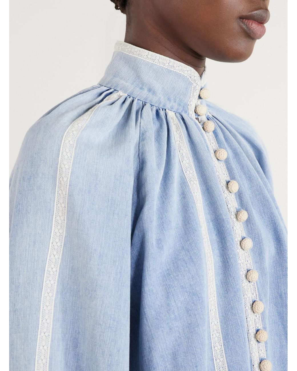 Zimmermann Blue Fairlight Lace-Trimmed Denim Blouse