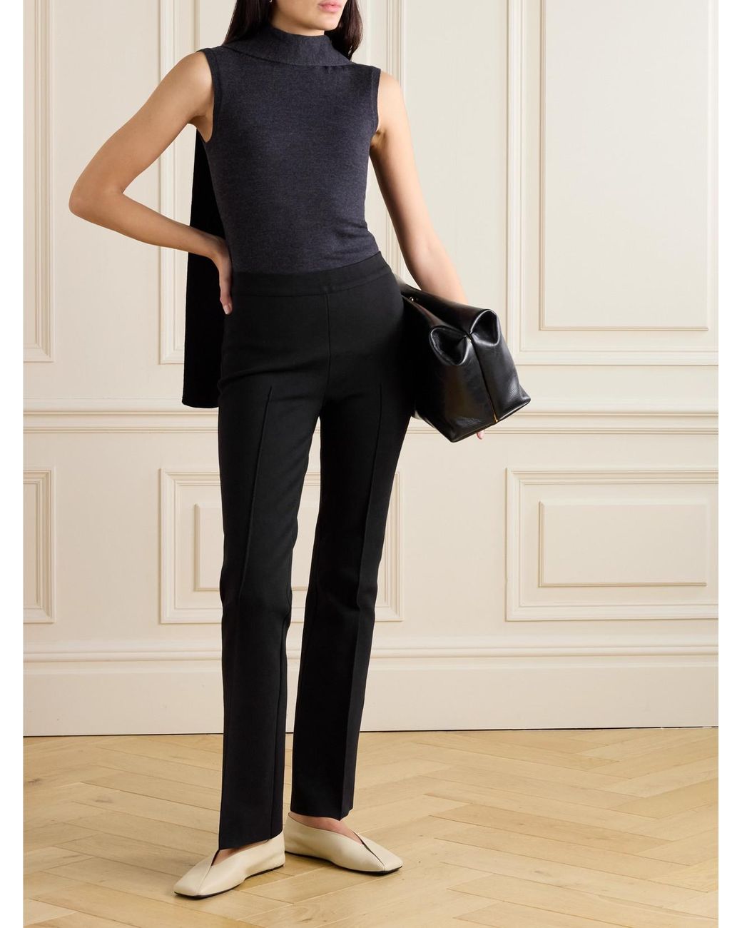 High Sport Black Long Kick Stretch-Cotton Flared Pants