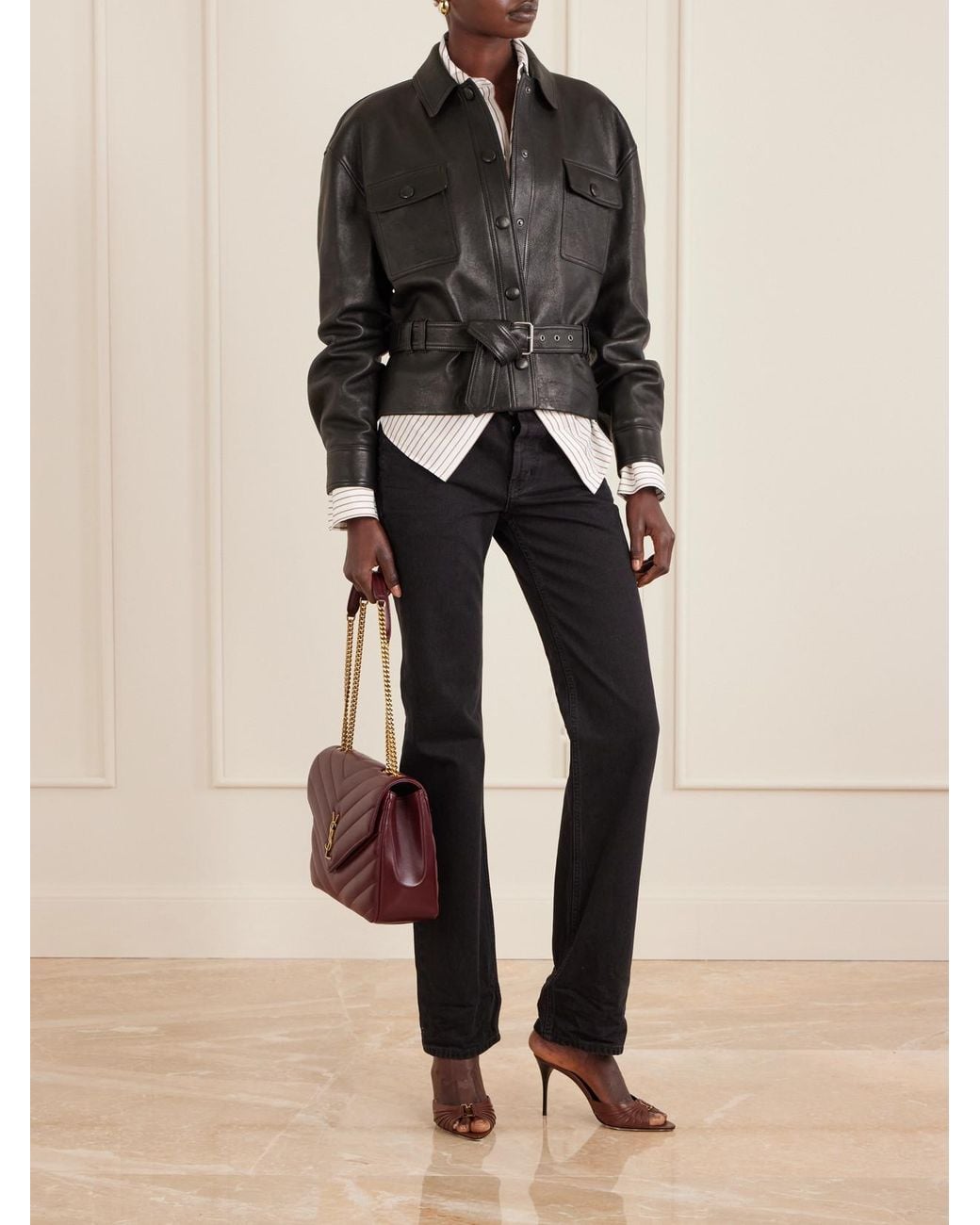 Saint Laurent Brown Babylone 90 Pleated Leather Mules