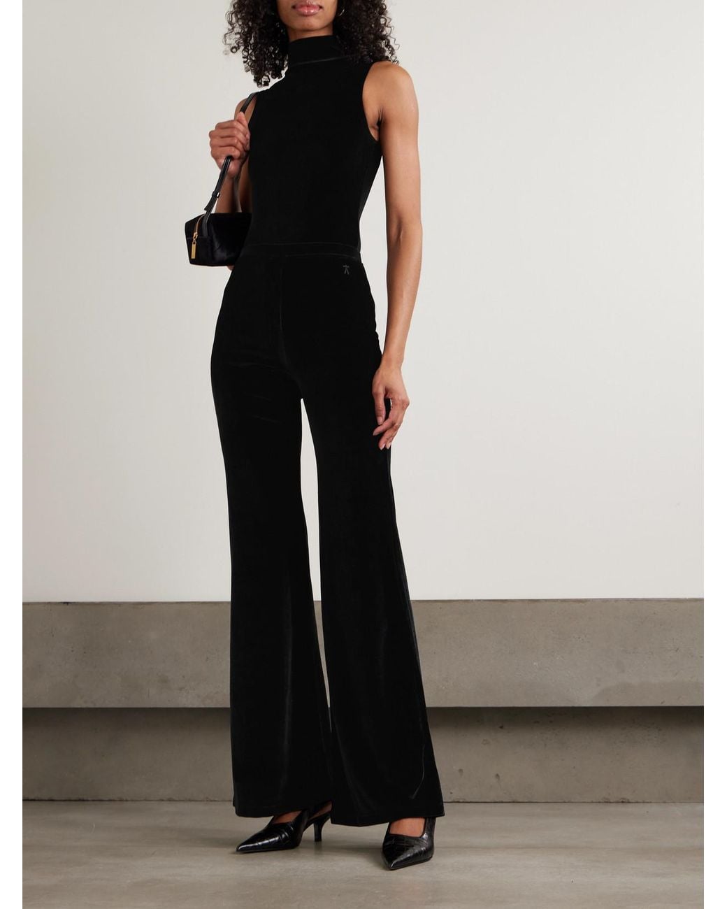 The Park Black Tessa Stretch-Velvet Flared Pants