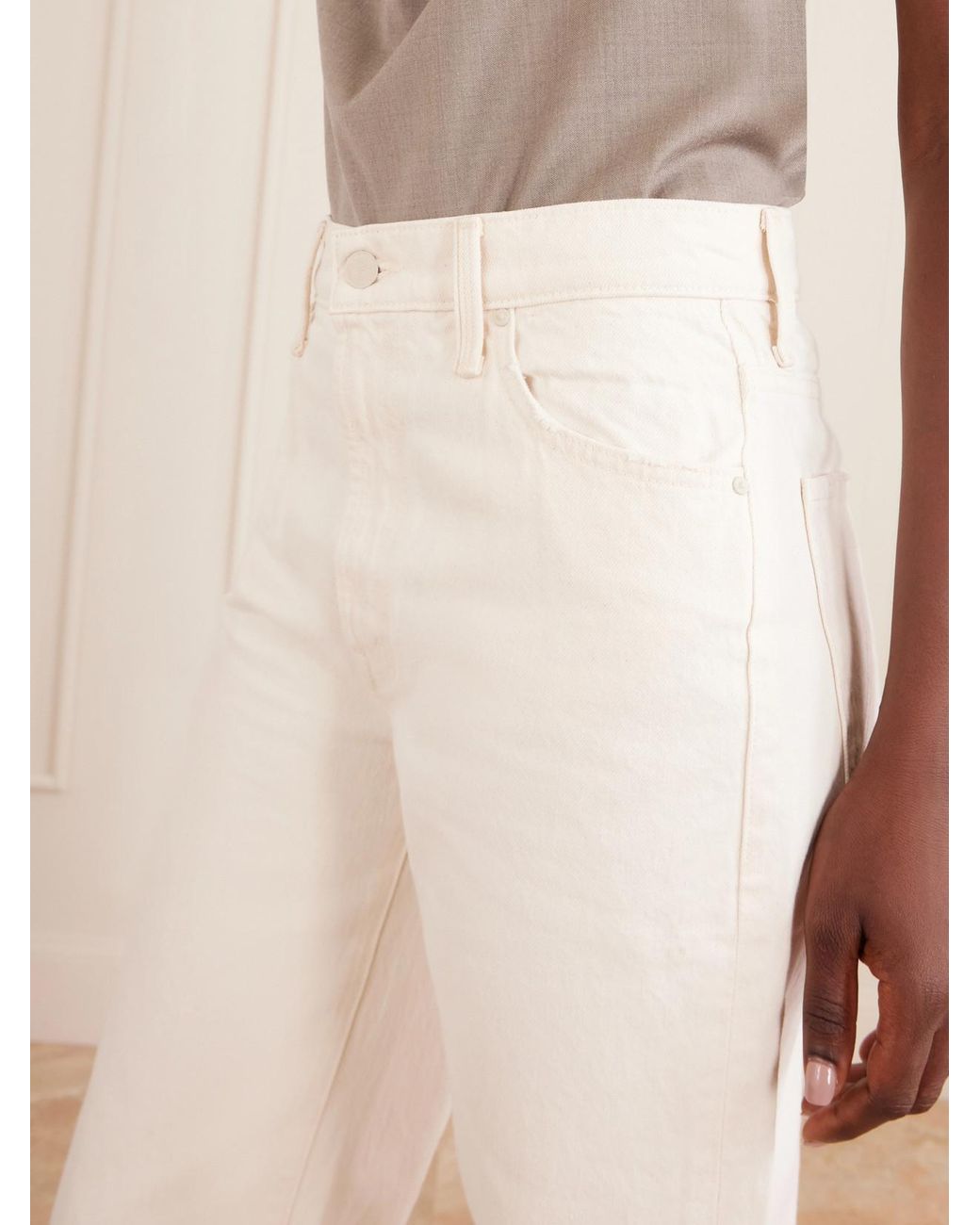 Mother White The Dodger Skimp Mid-Rise Straight-Leg Jeans