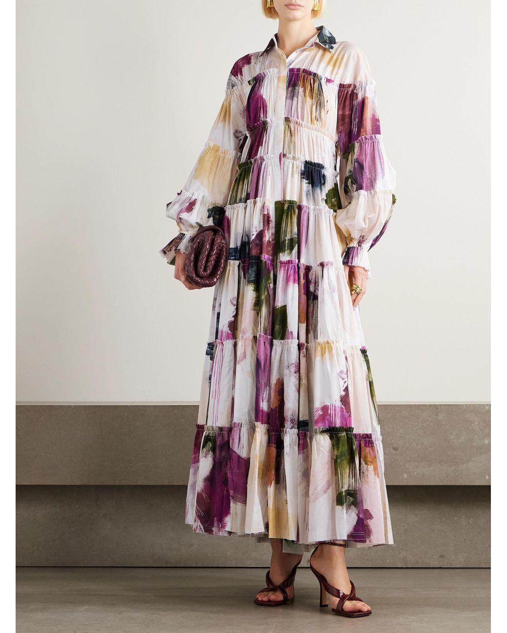 Aje. Cait Open-Back Tiered Printed Cotton Maxi Dress in Pink | Lyst