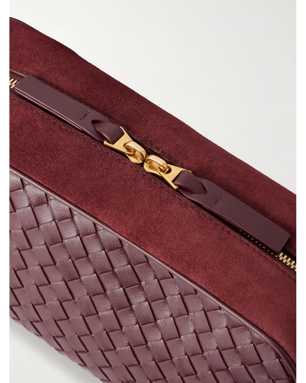 Bottega Veneta Purple Nodo Small Intrecciato Suede-Trimmed Leather Pouch