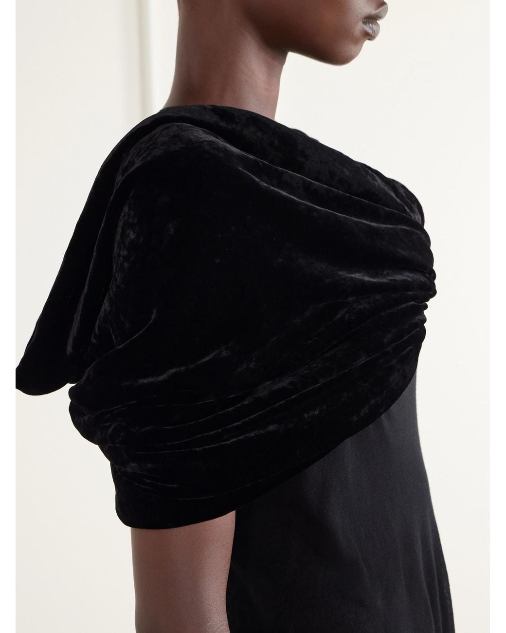 Rick Owens Black Twist Donut Cropped Crushed Velvet Cape