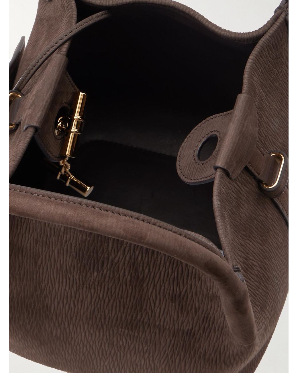 Loro Piana Brown Bale Small Textured-Suede Shoulder Bag
