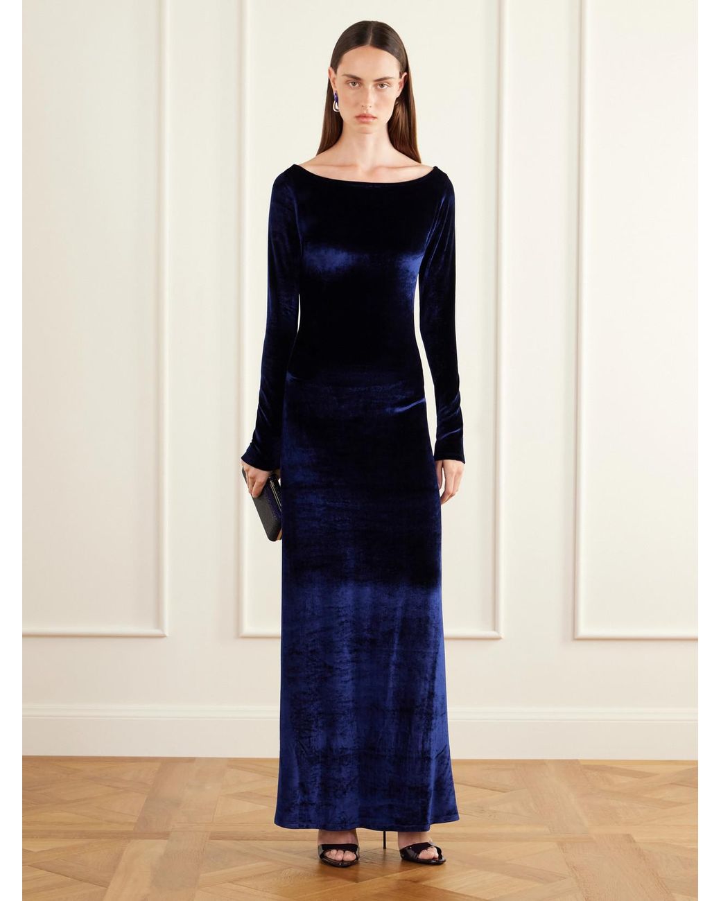 TOVE Blue Nicolette Velvet Maxi Gown