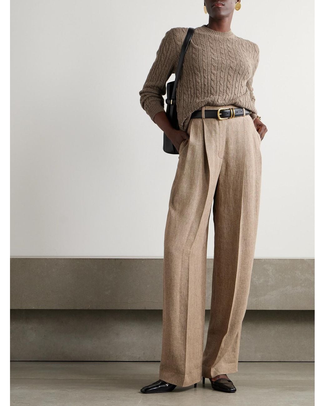 Loro Piana Brown Cable-Knit Cashmere Sweater