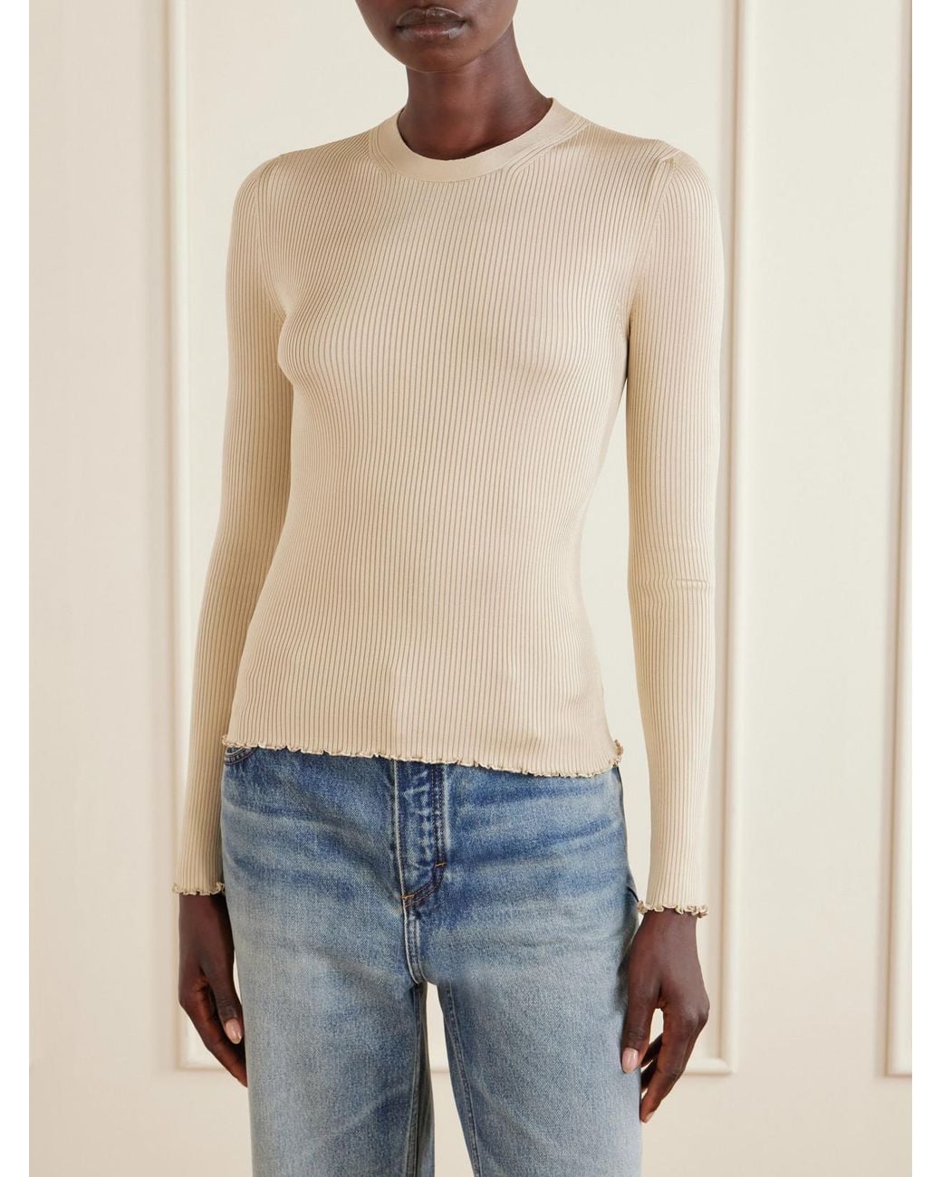 Alaïa Natural Ribbed Silk-Blend Top