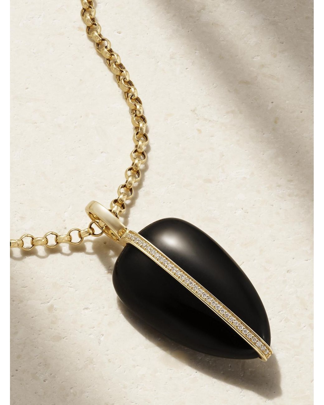 BY PARIAH Natural Net Sustain Pebble 14-Karat Recycled, Onyx And Diamond Pendant
