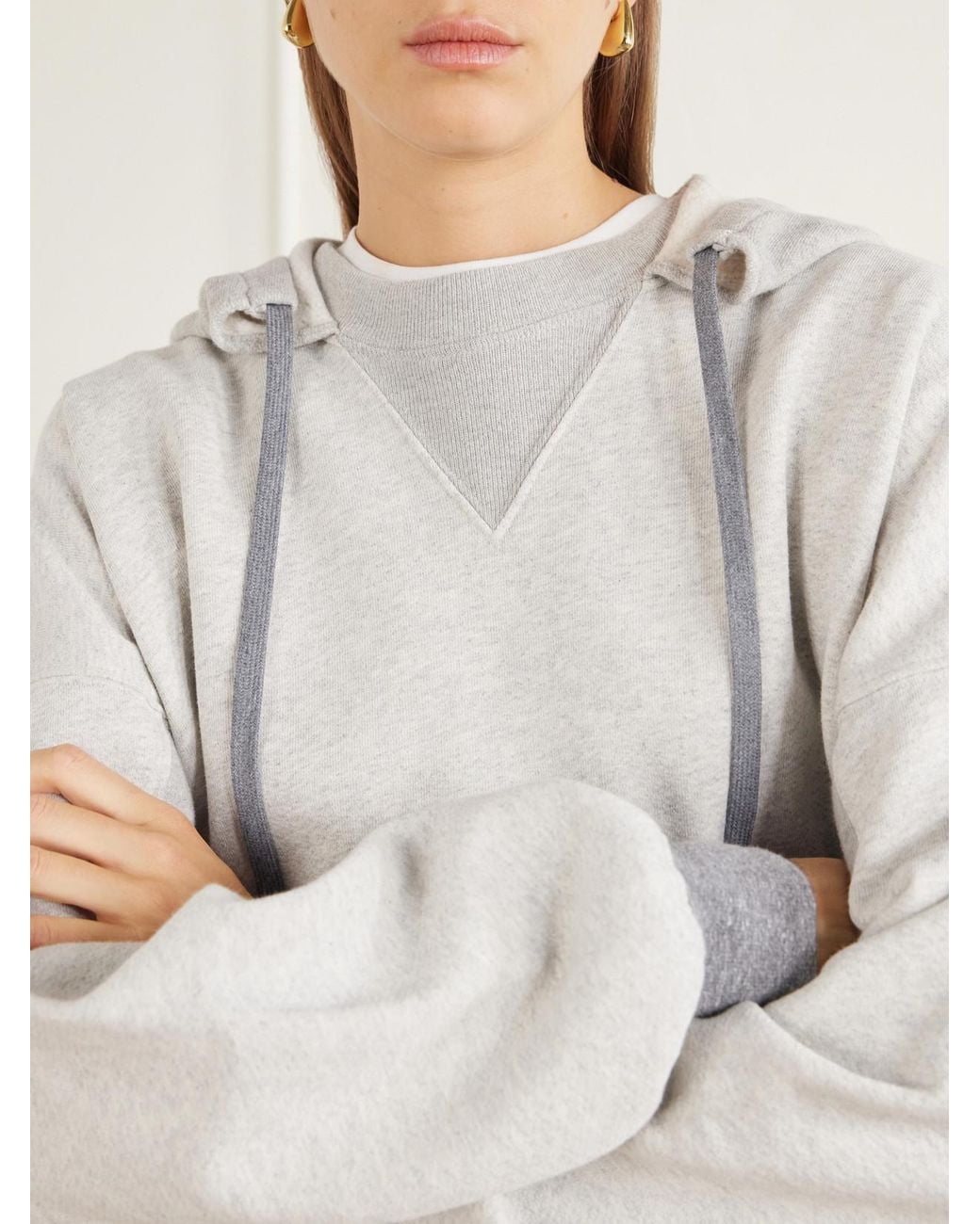Mother White The Half Base Cotton-Blend Jersey Hoodie