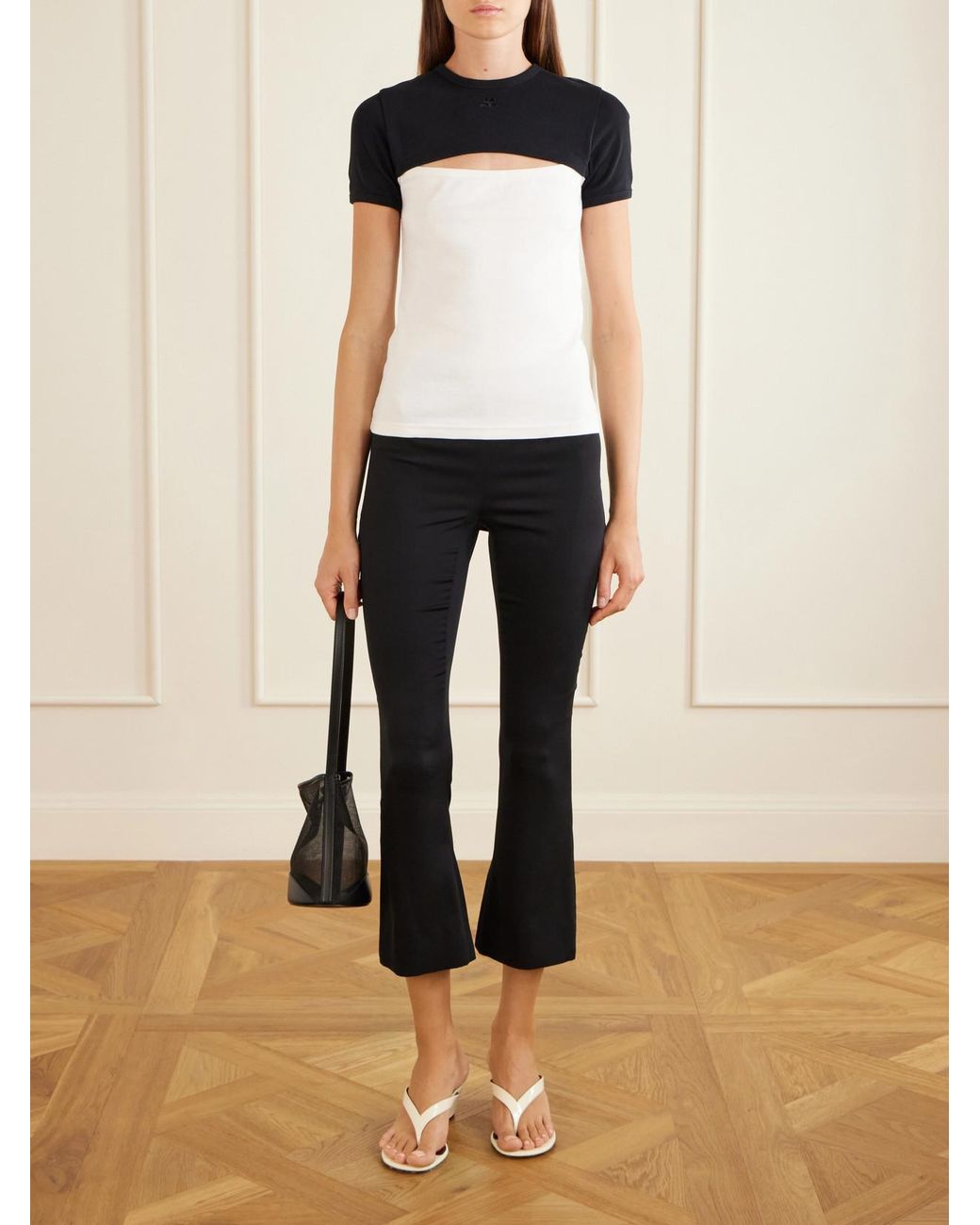 Courreges Black Slash Contrast Logo-Embroidered Cut-Out Cotton T-Shirt