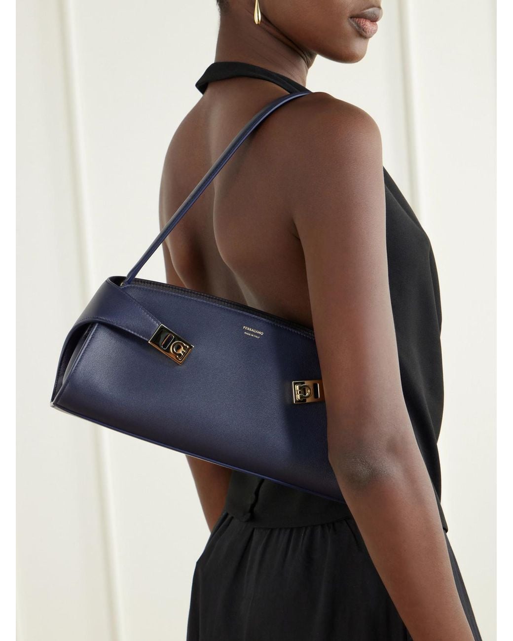 Ferragamo Blue Hug Leather Shoulder Bag