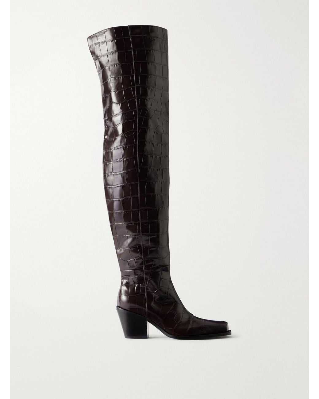 Sportmax Black Zuppa 70 Croc-Effect Leather Over-The-Knee Boots