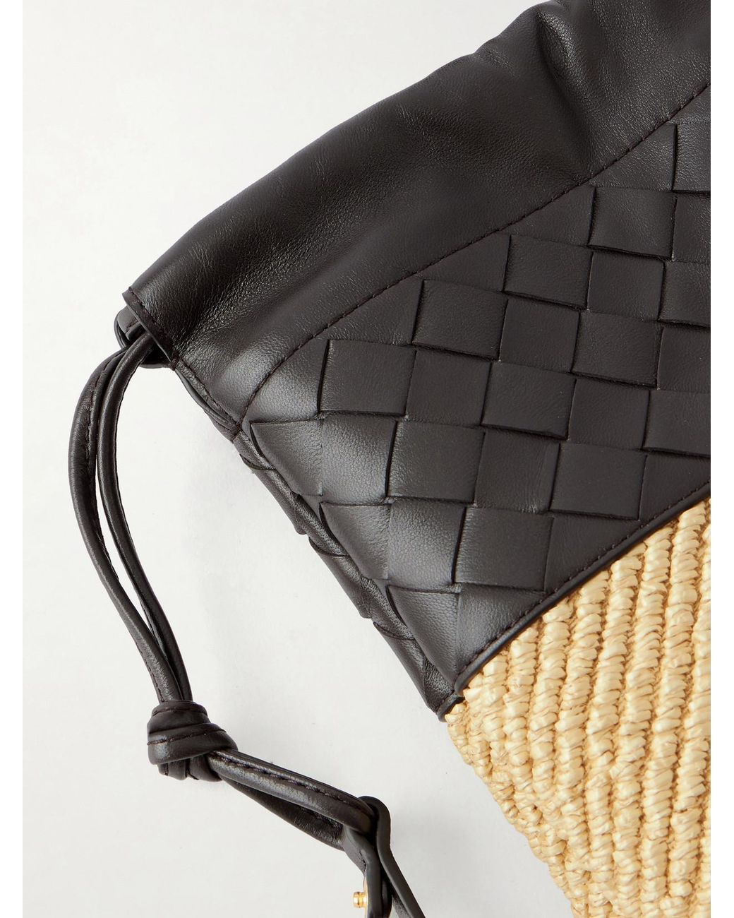 Bottega Veneta Black Dustbag Medium Intrecciato Leather And Raffia Clutch