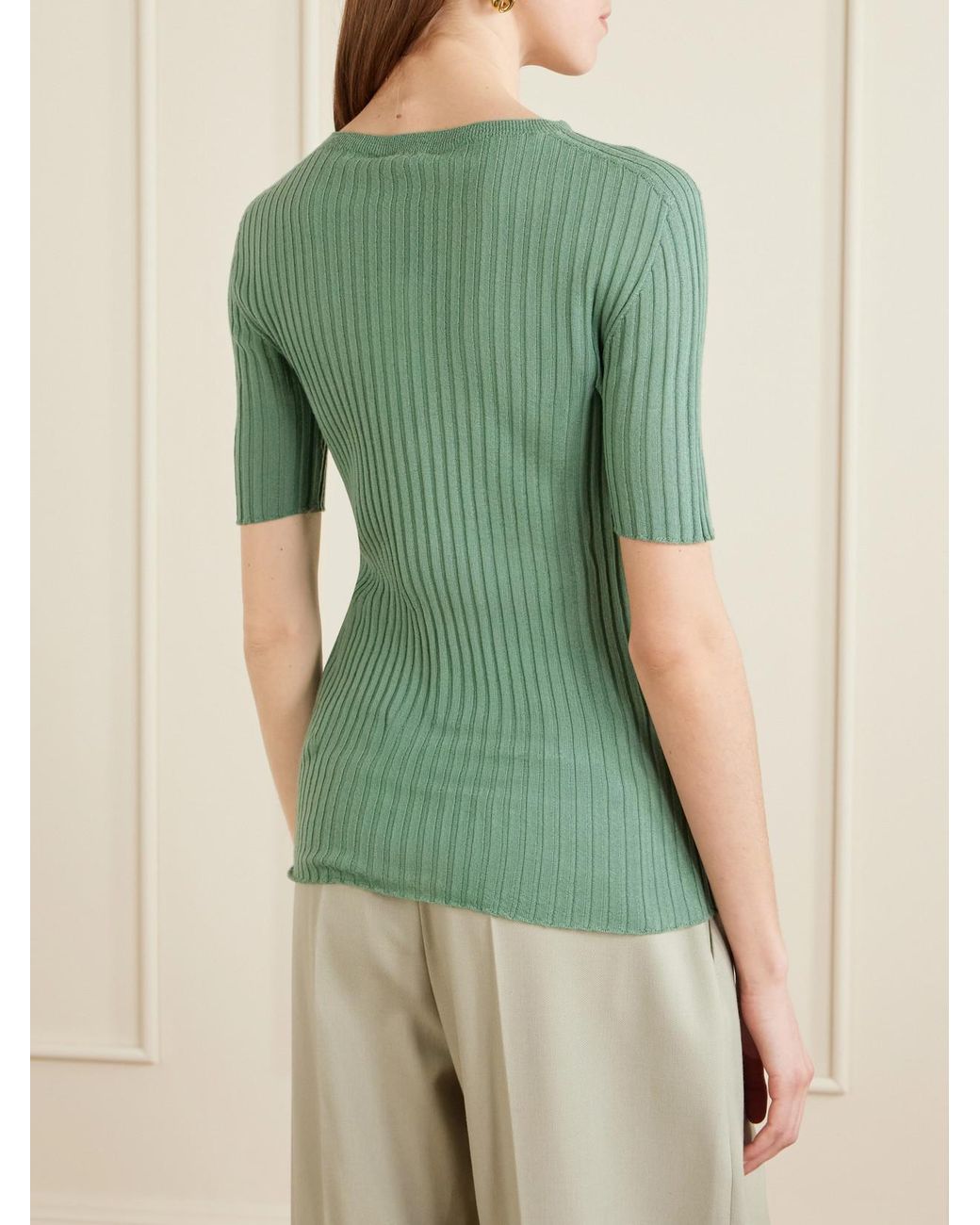 Kallmeyer Green Ribbed-Knit Merino Wool T-Shirt