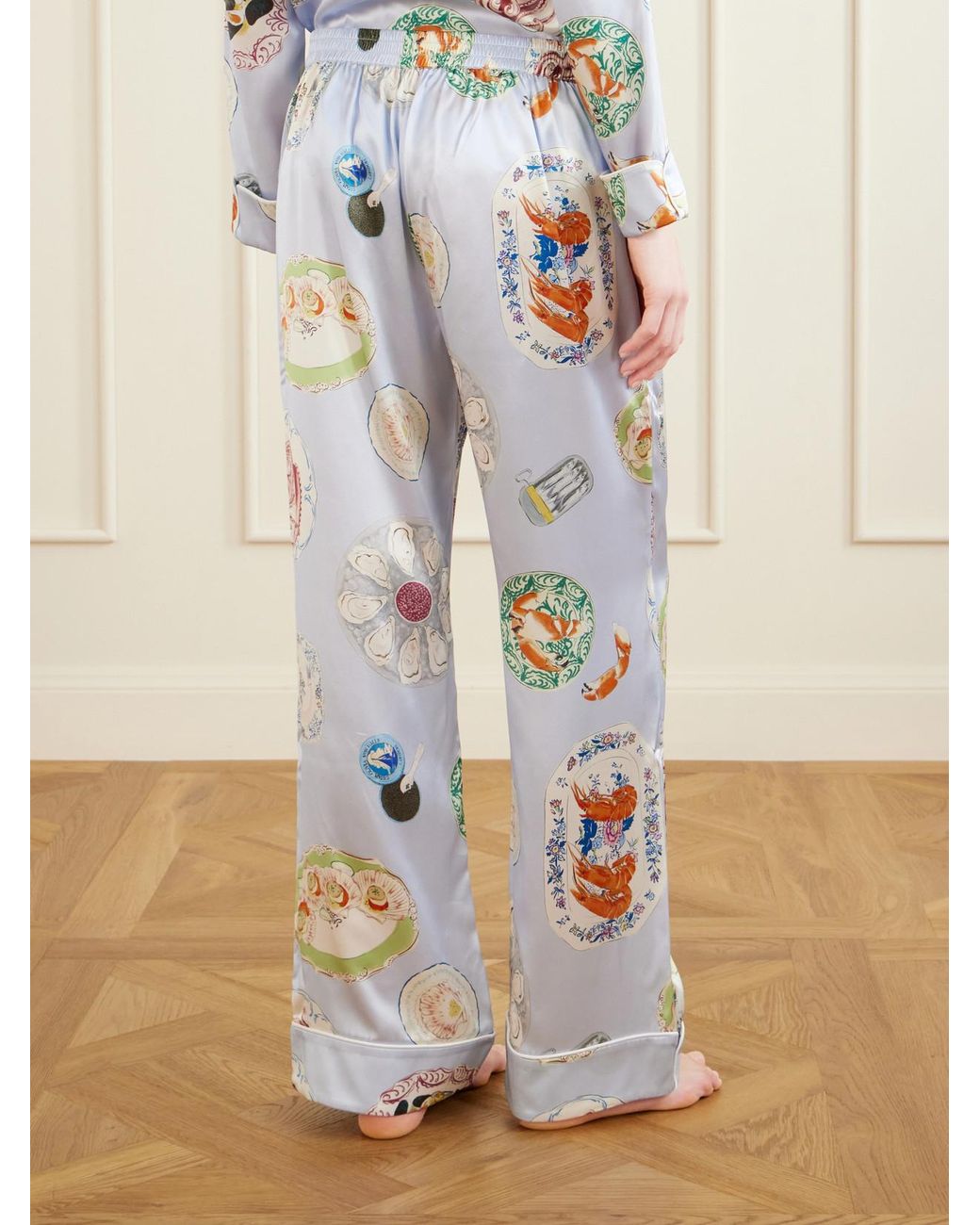 Olivia Von Halle Blue Lila Printed Silk-Satin Pajama Set