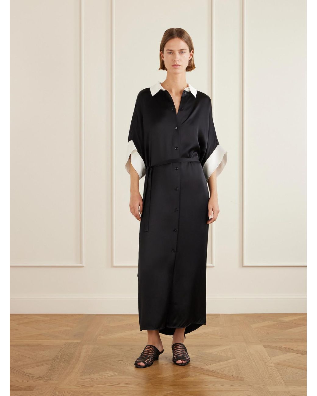 Totême Black Satin Maxi Shirt Dress