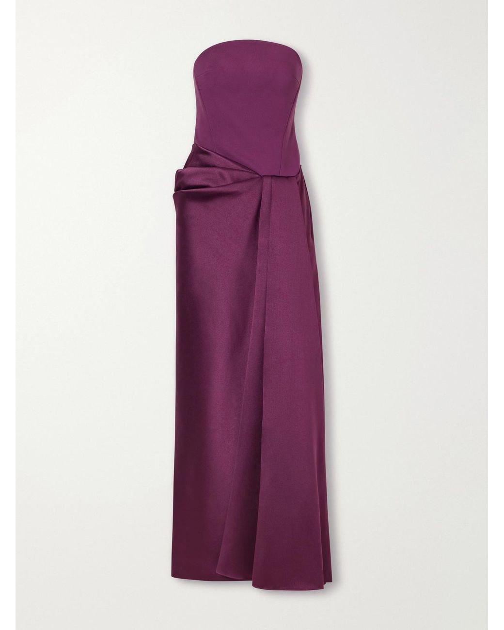 Solace London Purple Seri Strapless Twill And Crepe Gown