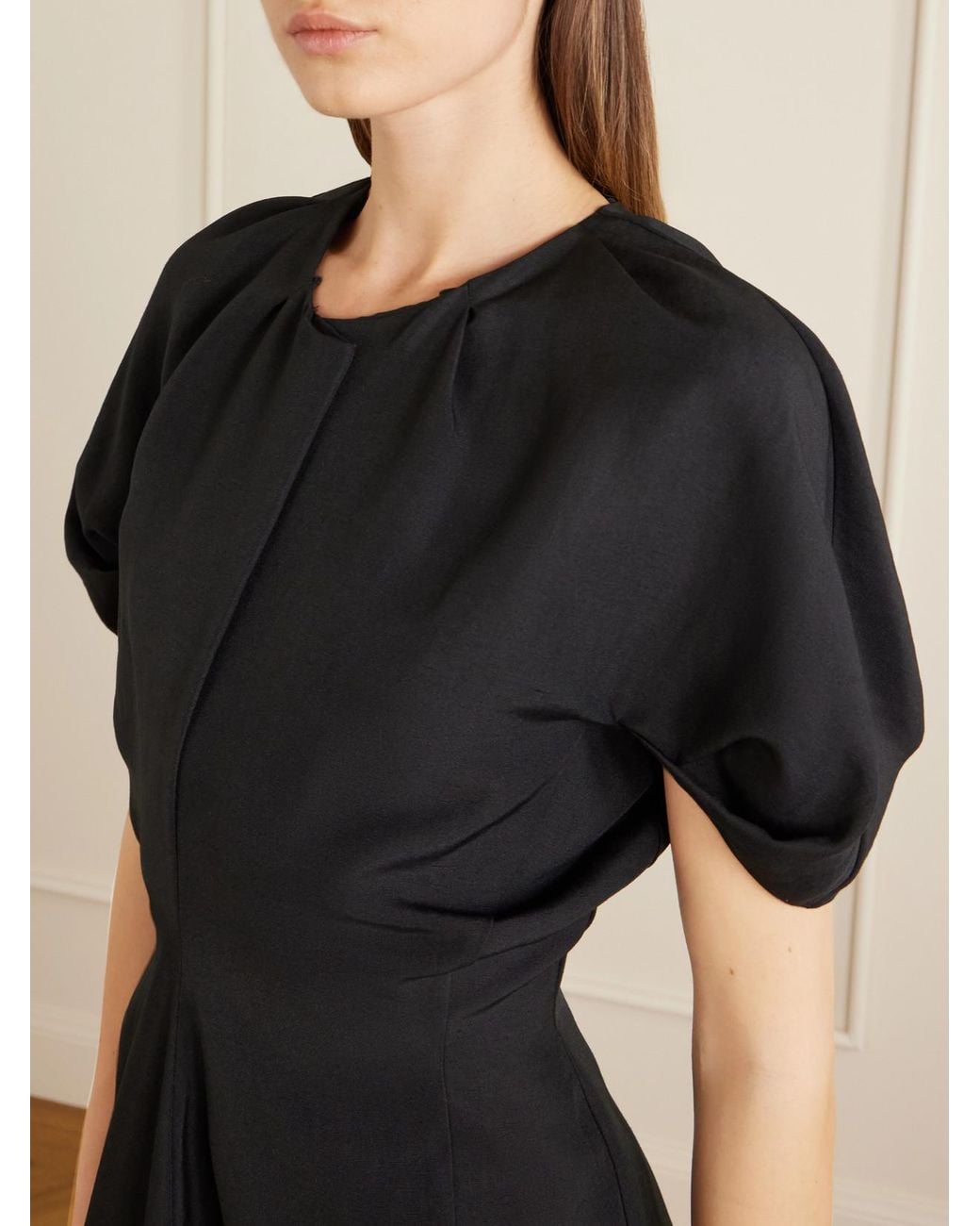 Khaite Black Ria Woven Midi Dress