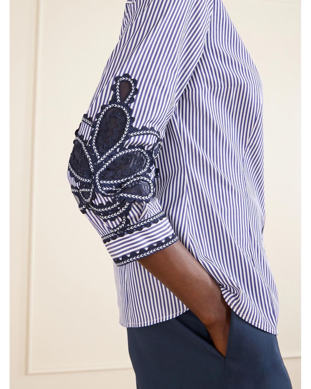 Carolina Herrera Blue Embroidered Striped Cotton-Poplin Shirt