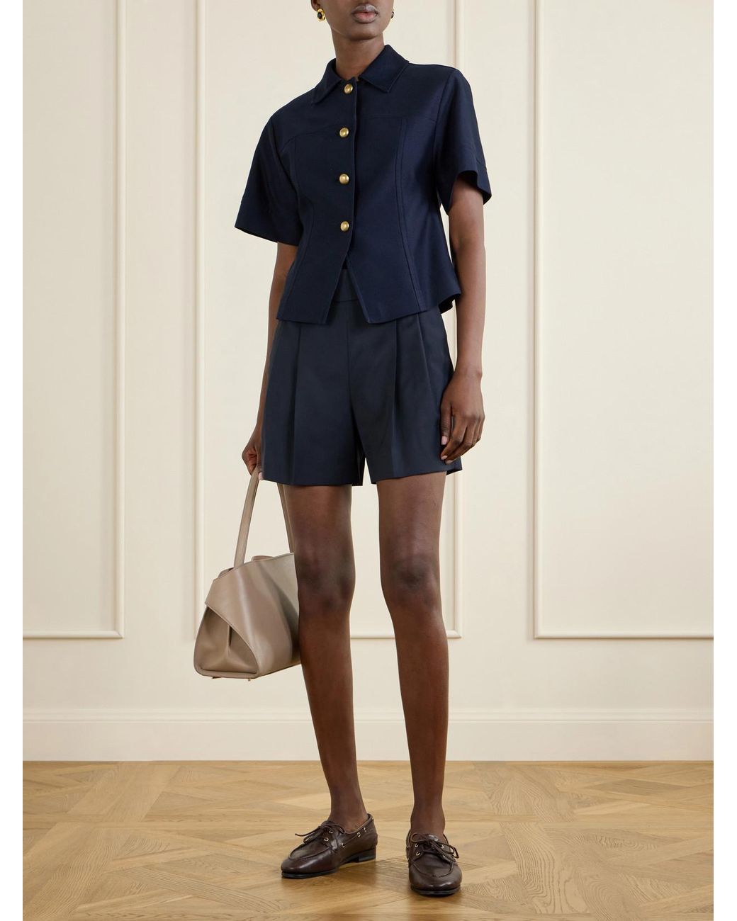 Max Mara Blue Salute Pleated Wool Shorts