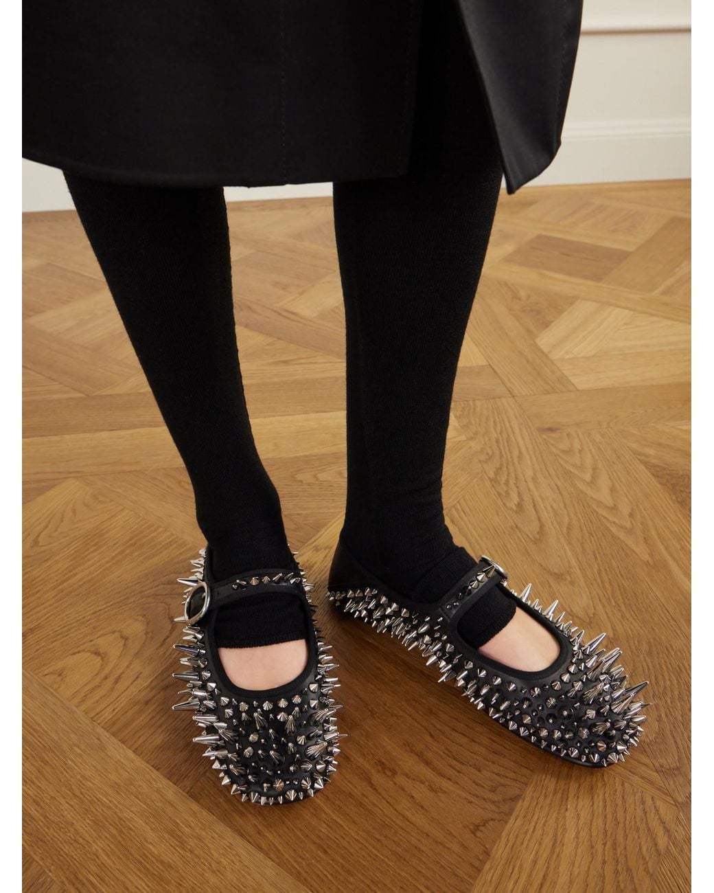 Bottega Veneta White Veneziana Studded Leather Mary Jane Ballet Flats