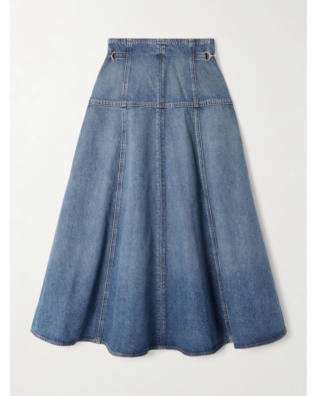Ulla Johnson Blue The Brigette Embellished Paneled Denim Midi Skirt