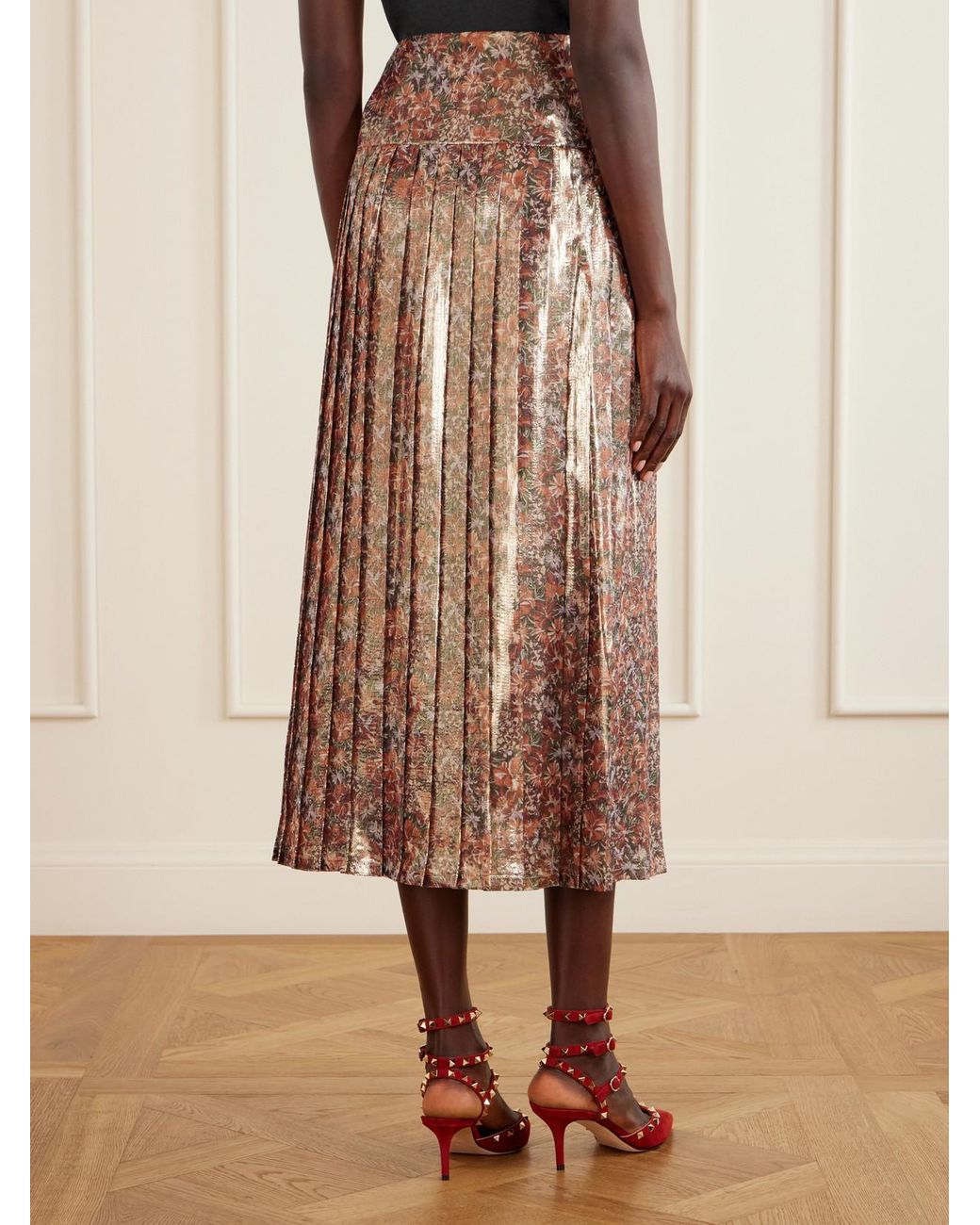 Valentino Garavani Brown Floral-Print Silk-Blend Midi Skirt