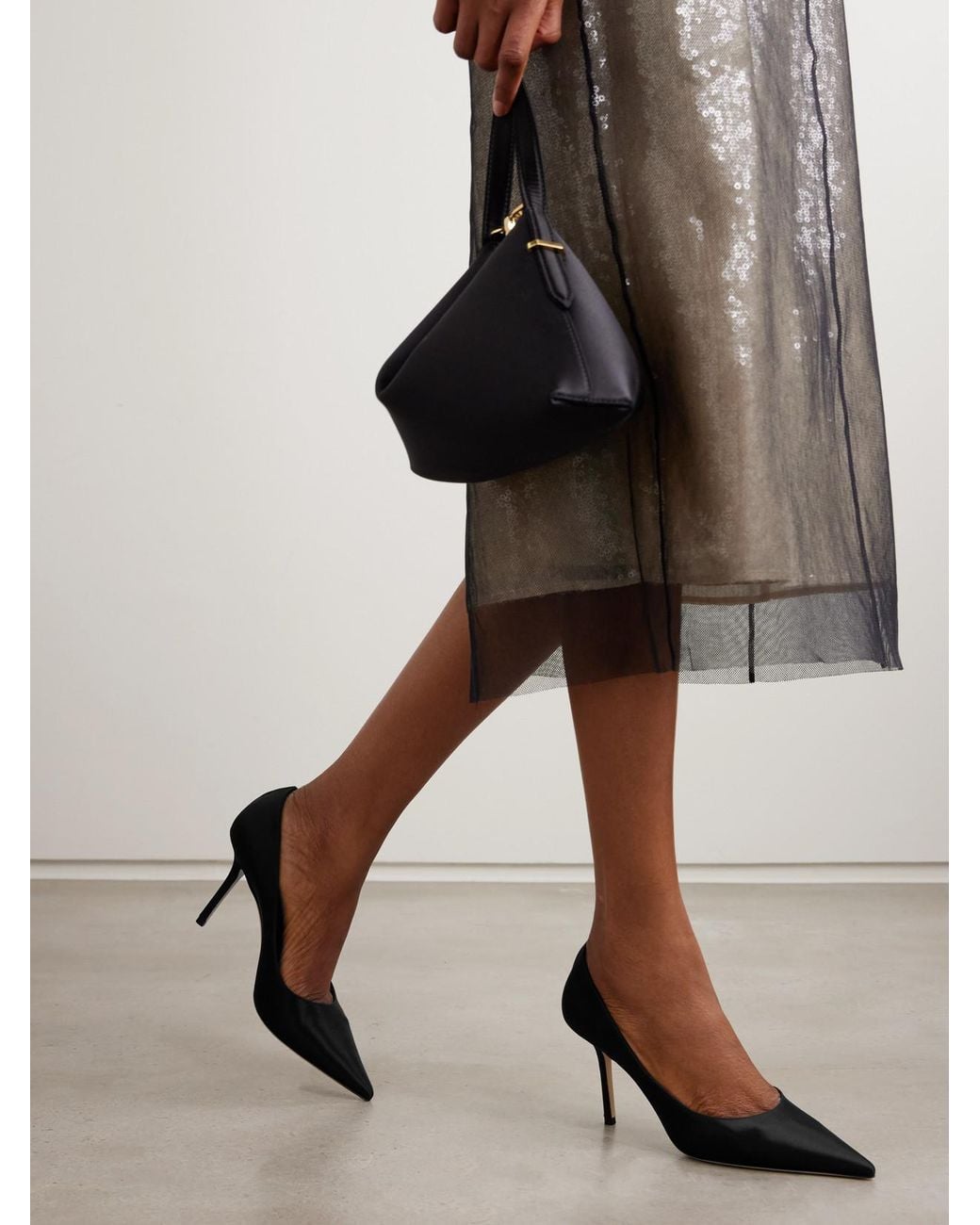 Jimmy Choo Black Love 85 Satin Pumps