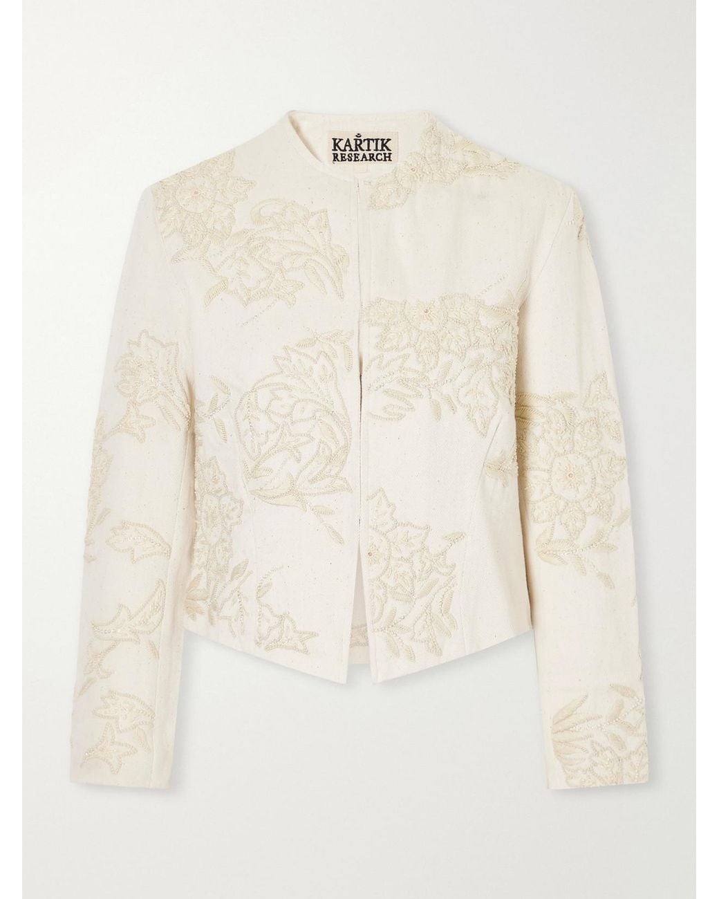 Kartik Research Natural Bead-Embroidered Denim Jacket