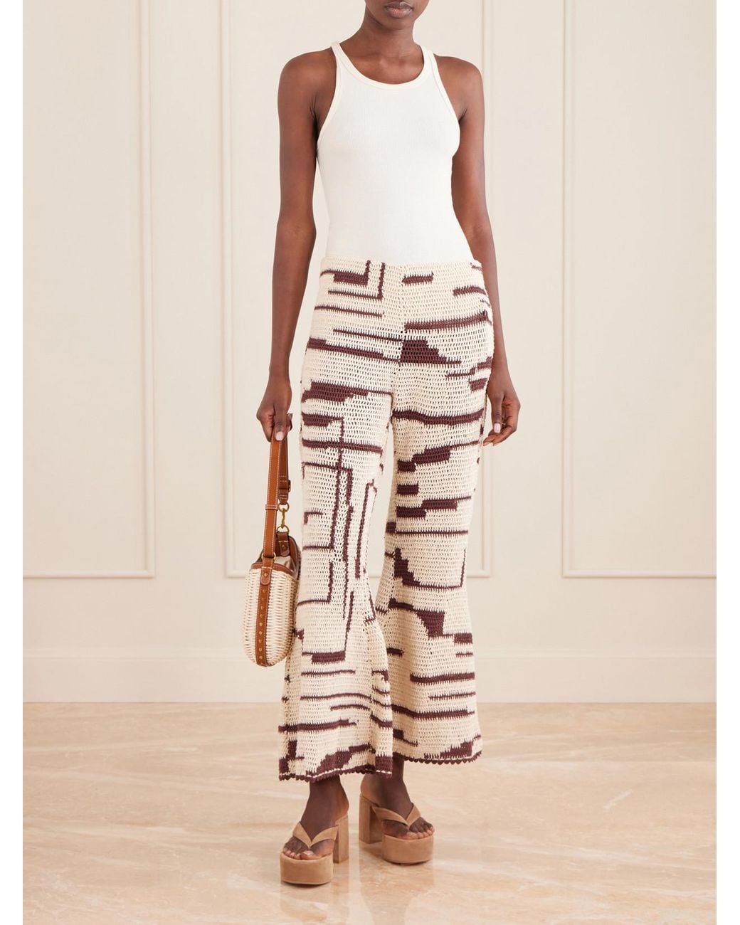 Alix Of Bohemia Natural Farah Crocheted Cotton Flared Pants