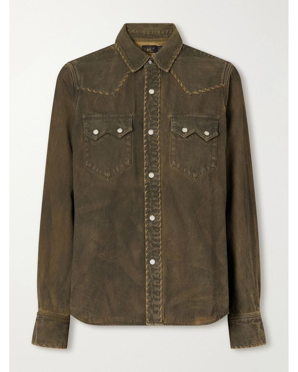 RRL Green Whipstitched Denim Shirt
