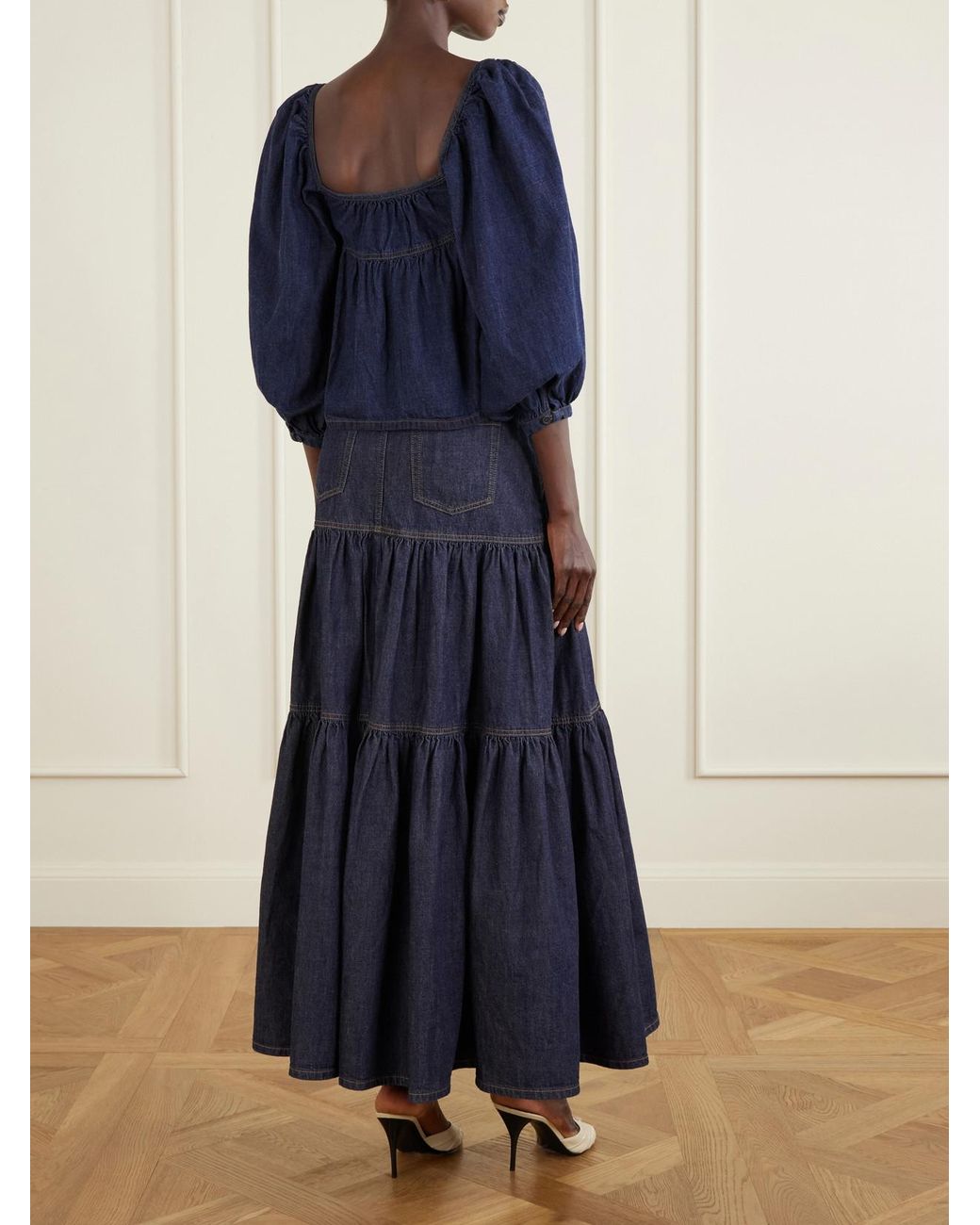 Saint Laurent Blue Gathered Denim Blouse