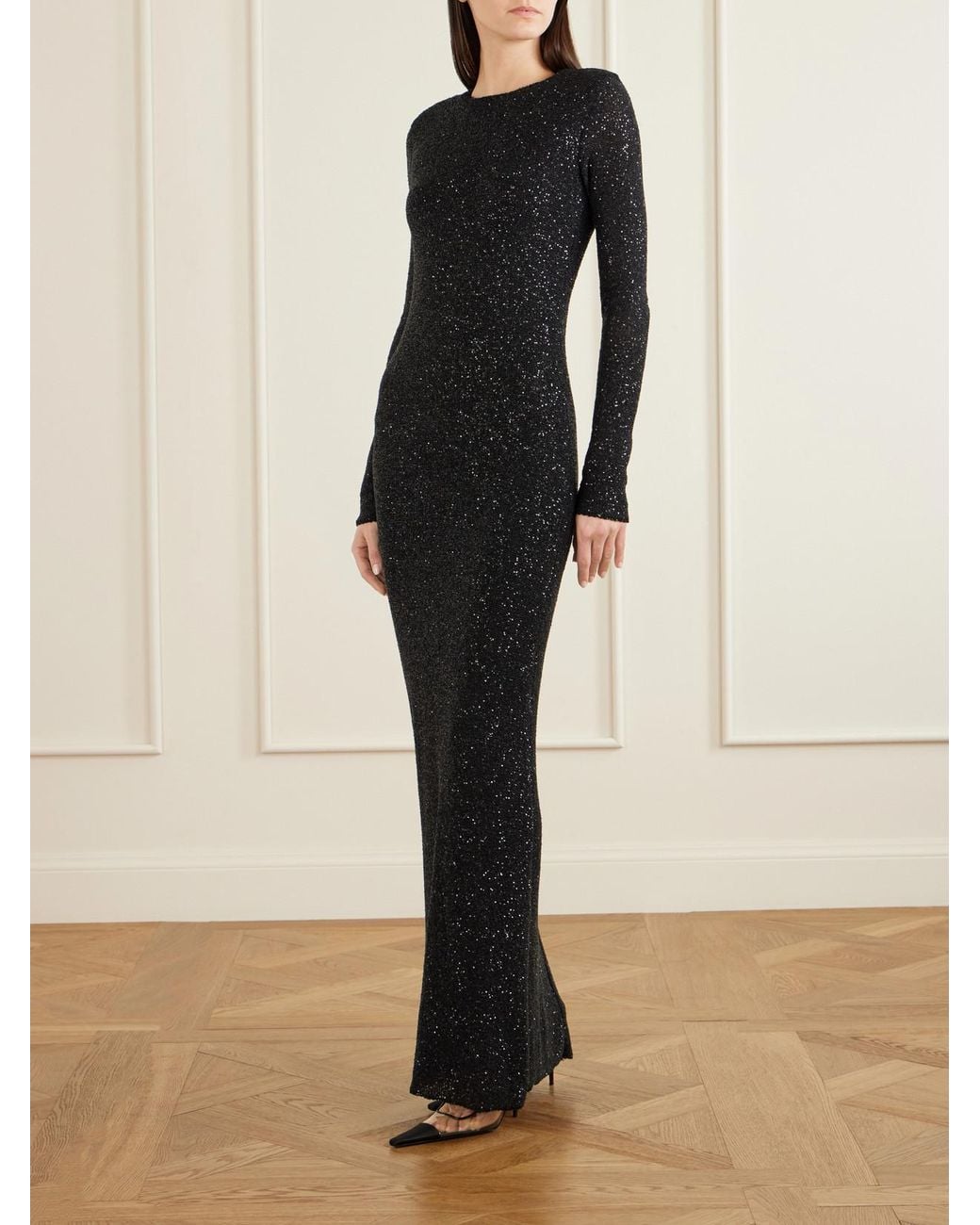 Saint Laurent Black Sequined Metallic Knitted Maxi Dress