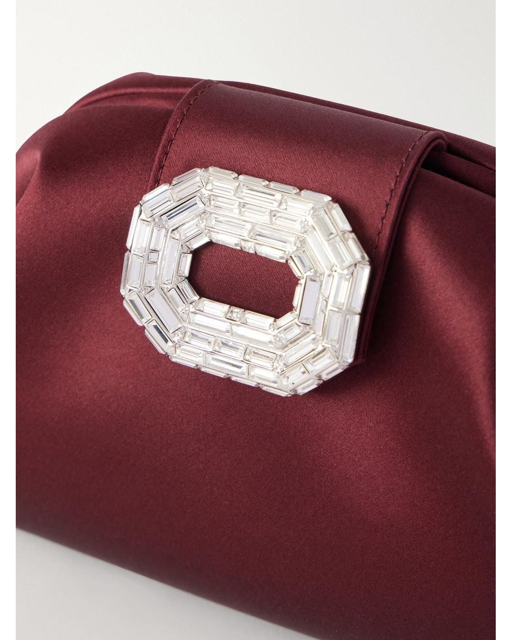 AMINA MUADDI Brown Camelia Crystal-Embellished Satin Clutch