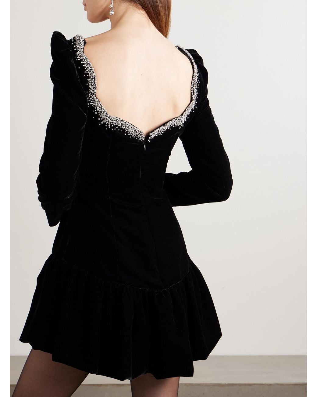 Clio Peppiatt Black Edie Embellished Scalloped Velvet Mini Dress