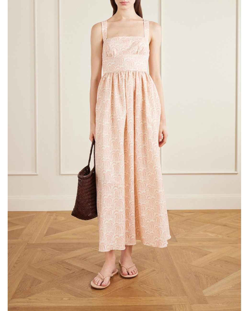 Matteau Pink Crossback Linen-Blended Maxi Dress
