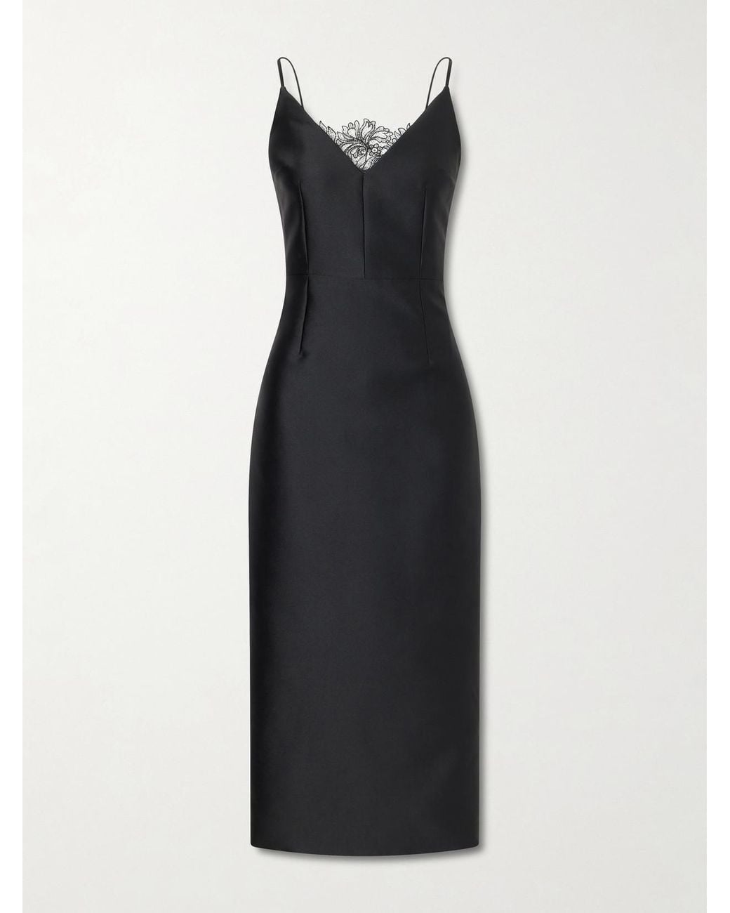 Emilia Wickstead Black Manolo Blahnik Libera Lace-Trimmed Cady Midi Dress