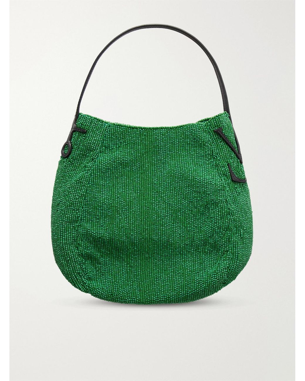 J.W. Anderson Green Bead-Embellished Leather-Trimmed Canvas Tote