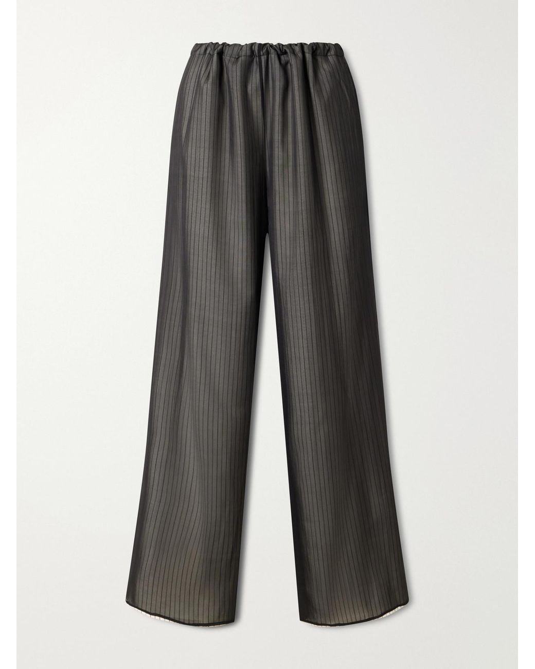 Kallmeyer Gray Cairo Striped Silk And Cotton-Poplin Wide-Leg Pants