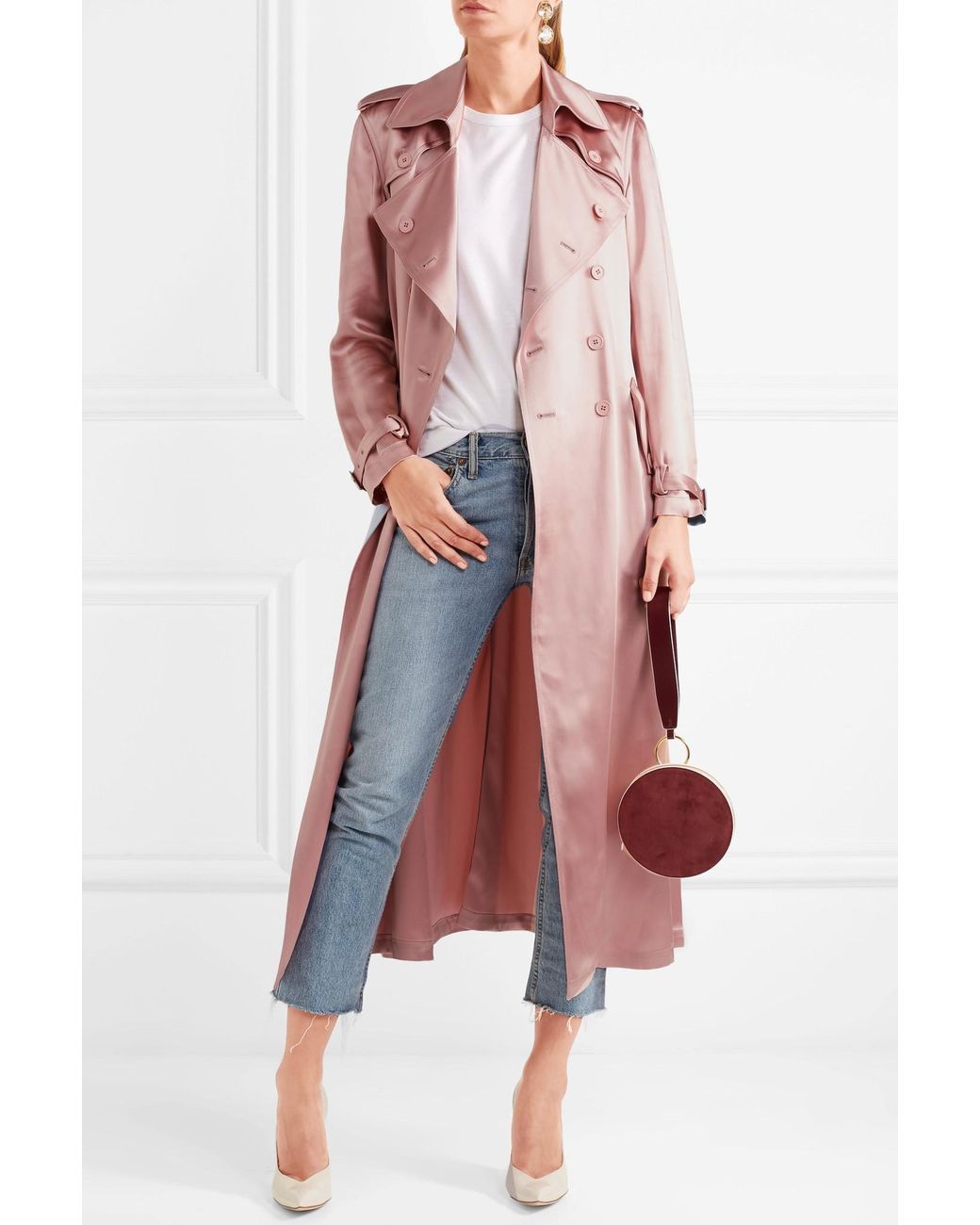 Fleur du Mal Satin Trench Coat in Pink | Lyst