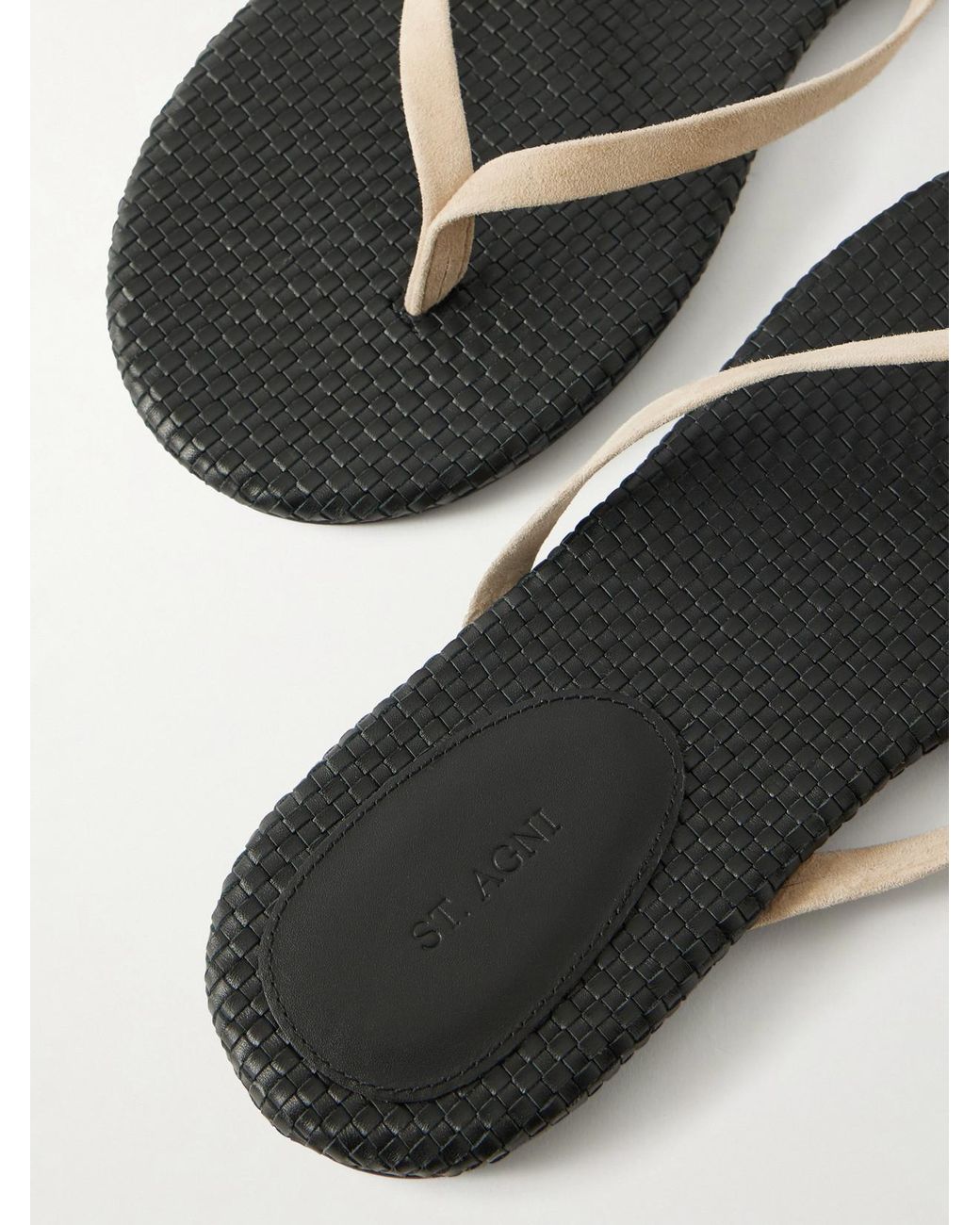 St. Agni White Suede Woven Flip Flop