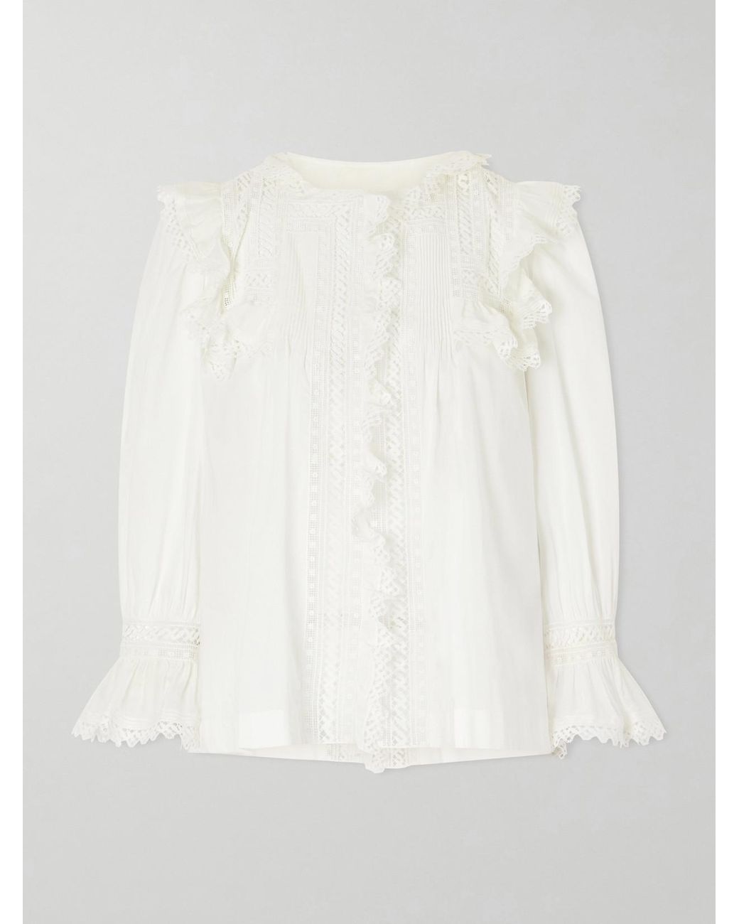 Saint Laurent White Crochet-Trimmed Cotton-Voile Blouse