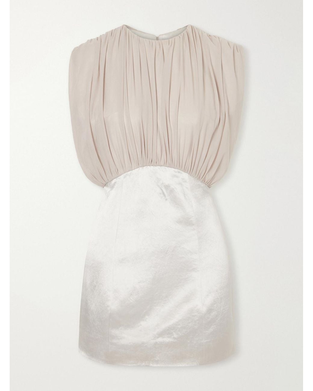 Abadia White Gilda Draped Satin And Crepe Mini Dress