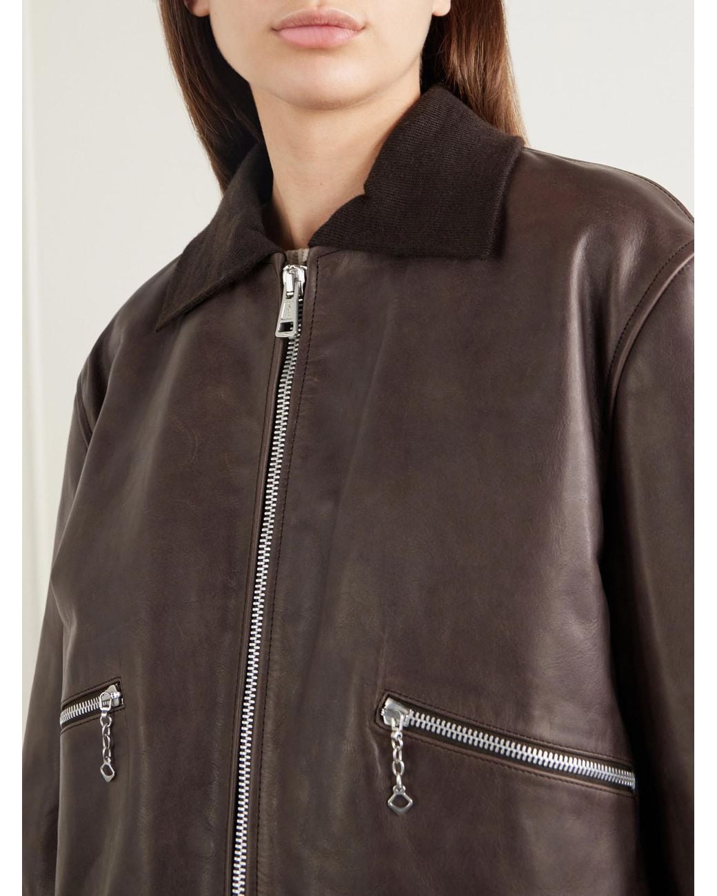 Our Legacy Black Waxed Cotton-Trimmed Leather Bomber Jacket