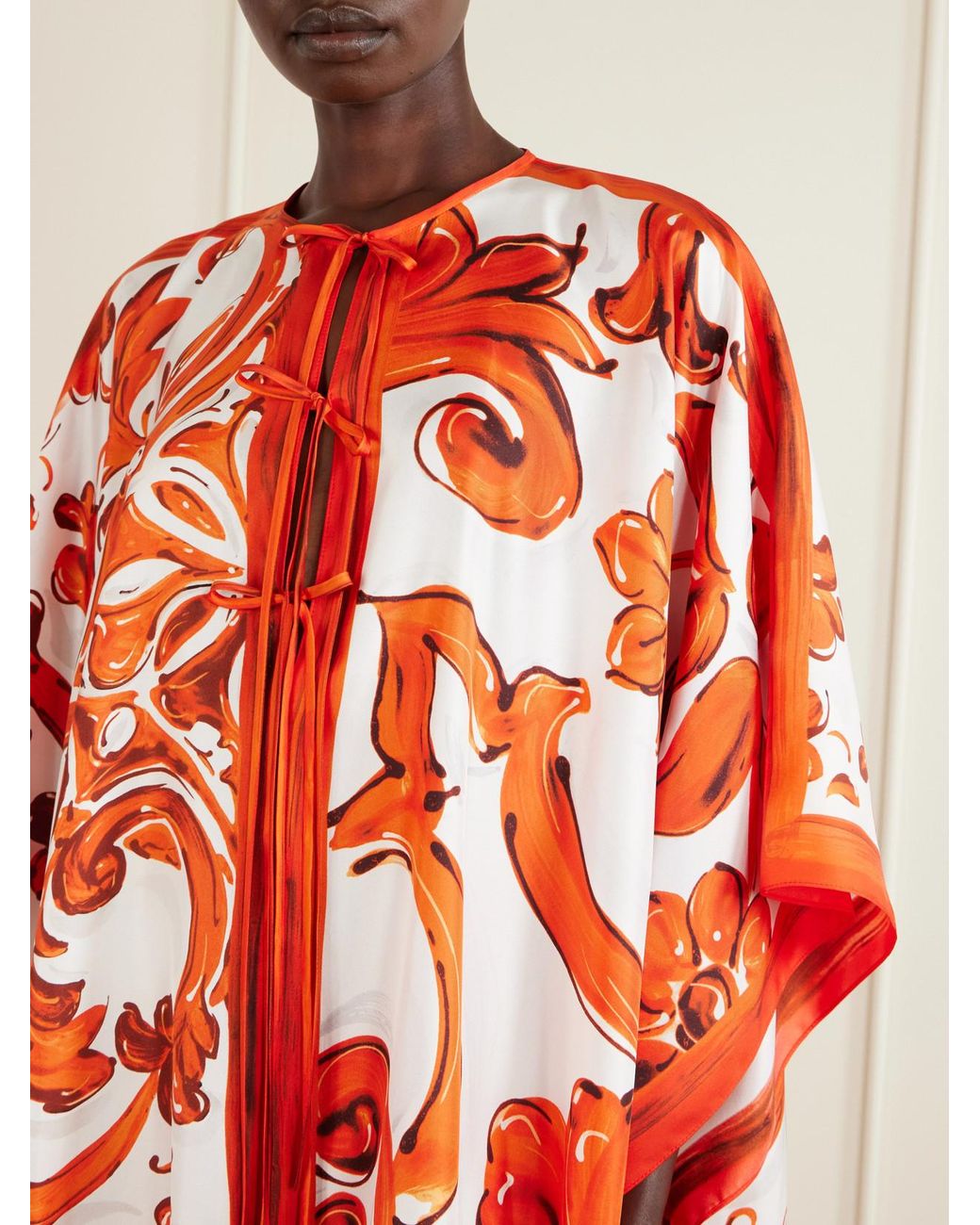 Dolce & Gabbana Red Maiolica Printed Silk Maxi Dress