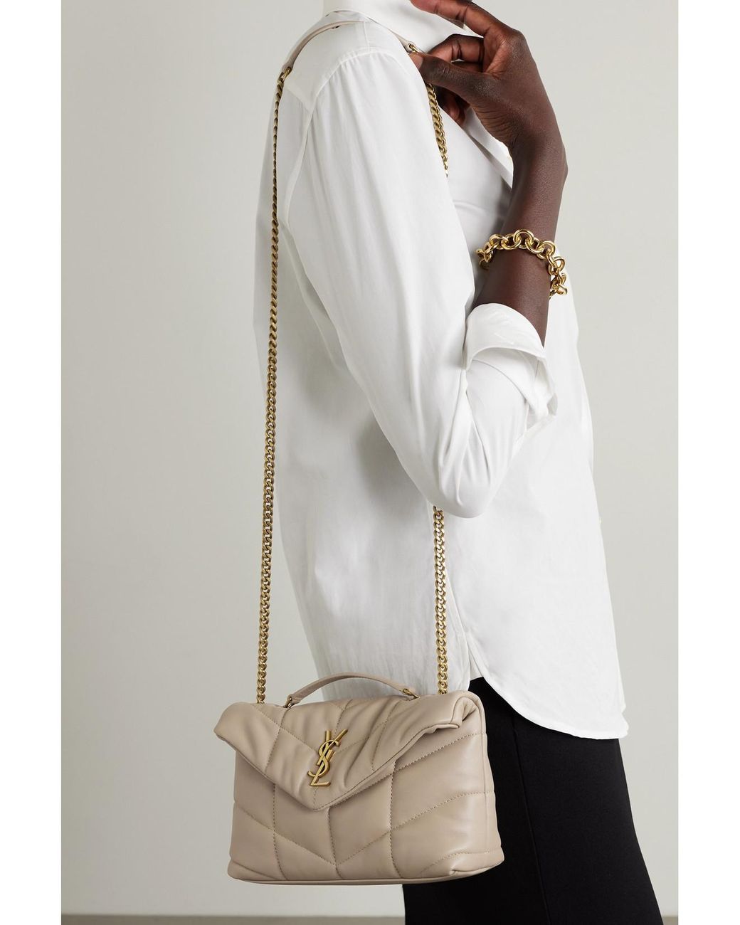 Saint Laurent Natural Toy Puffer Mini Matelassé Leather Shoulder Bag