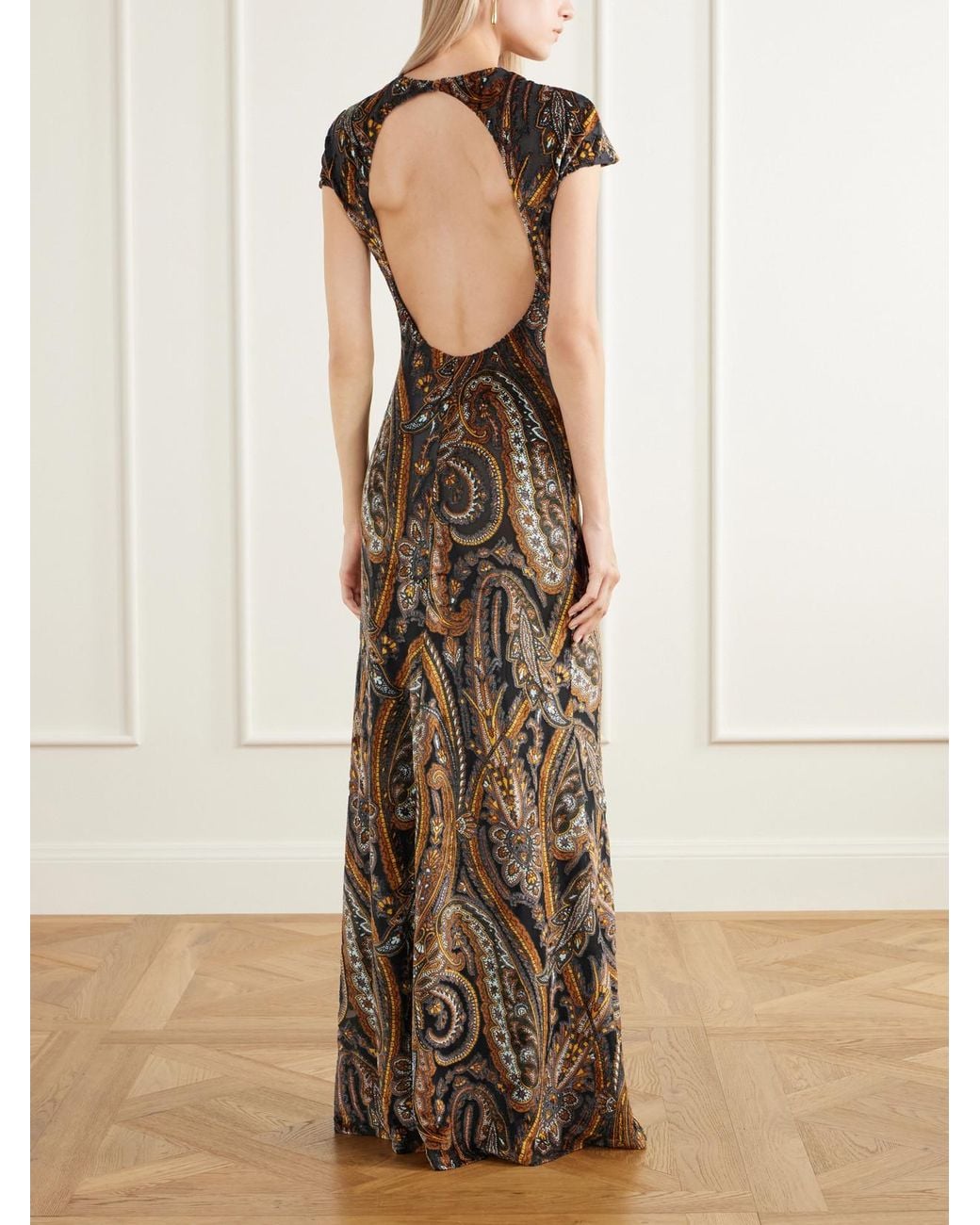 Etro Natural Open-Back Paisley Devoré-Velvet Maxi Dress