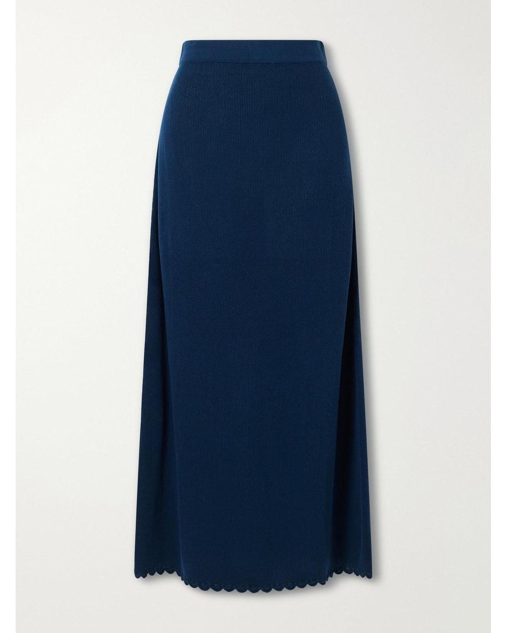 Escvdo Blue Bernabe Scalloped Ribbed Cotton Midi Skirt